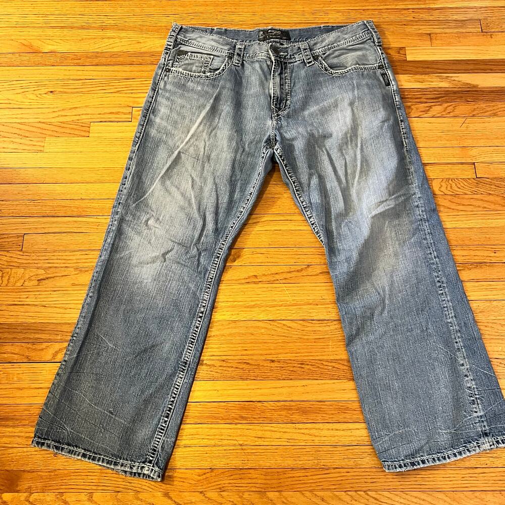 Silver Jeans Mens 38 Gordie Straight Distressed Thick Stitch Pants